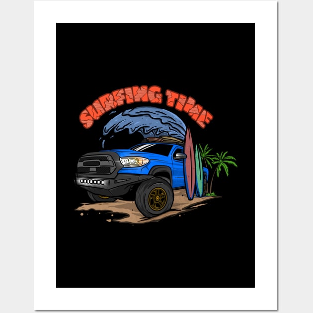 4Runner Toyota Surfing Time Holiday - Blue Wall Art by 4x4 Sketch